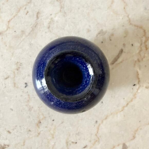 Vintage Small Round Cobalt Blue Studio Pottery Bud Vase Handcrafted Miniature - Picture 5 of 8